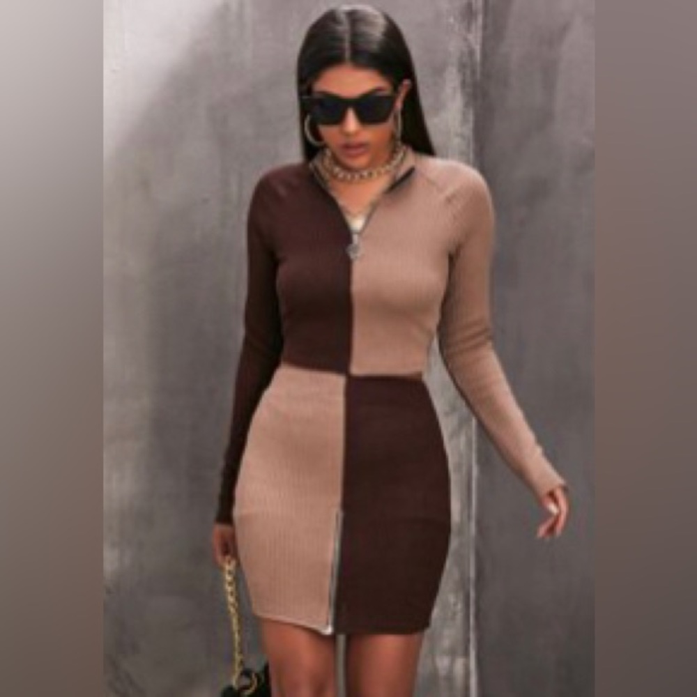 SHEIN - Zip Up Colorblock Raglan Sleeve Rib Knit Top & Skirt Set - L